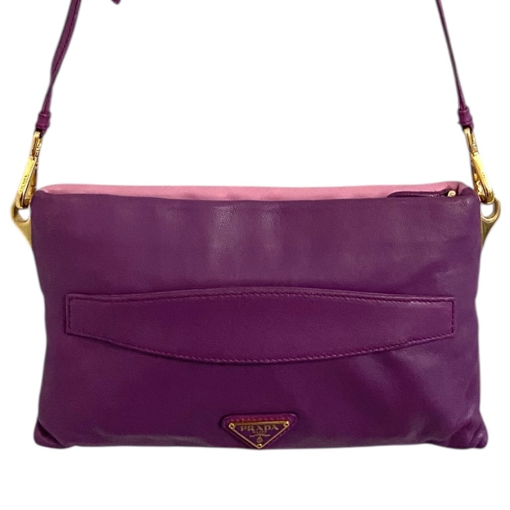 Authentic Prada Purple & Pink Leather Crossbody Shoulder Bag Gold Hardware - COA